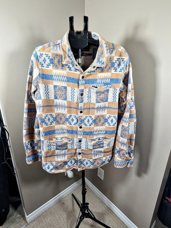 Rock & Roll Cowgirl Other - Rock & Roll Cowgirl Men's Geometric Snap-Front Shirt in Blue & Brown